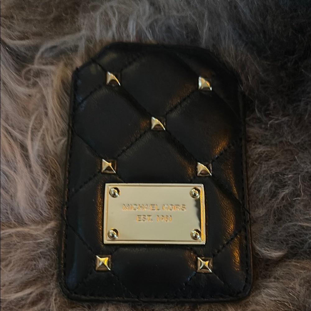 Preloved MK Black Quilted Card Holder with Gold Accents
